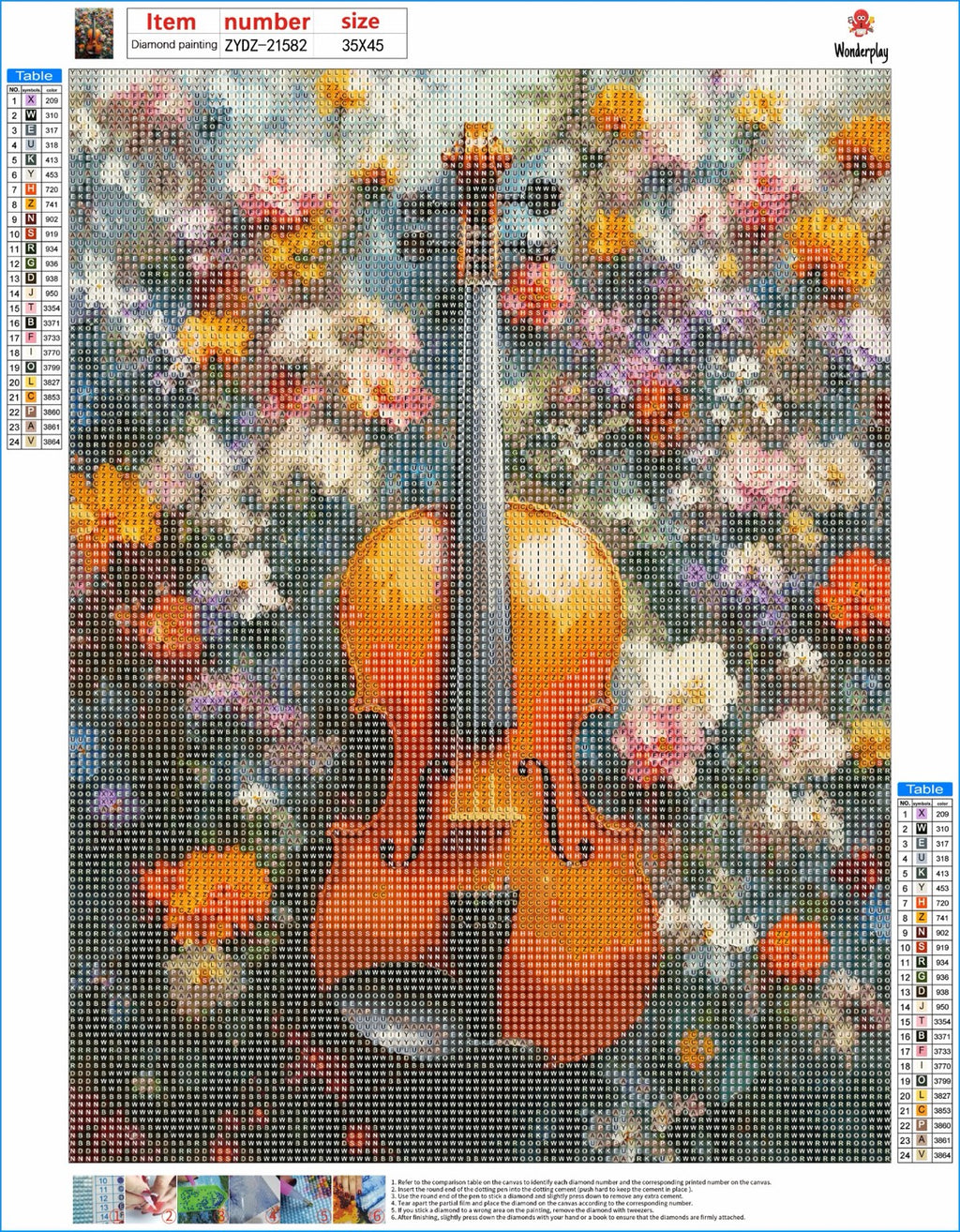Diamond Painting Viool met Bloemen - canvas ontwerp