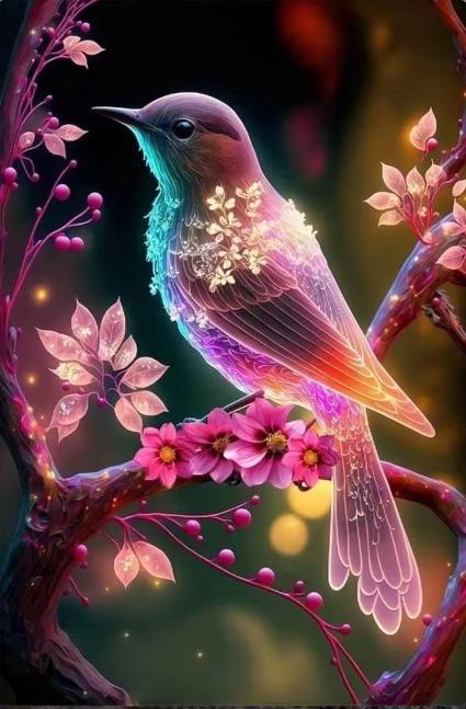 Wonderplay Vogel Fantasie – kleurrijke vogel op een tak met roze bloemen