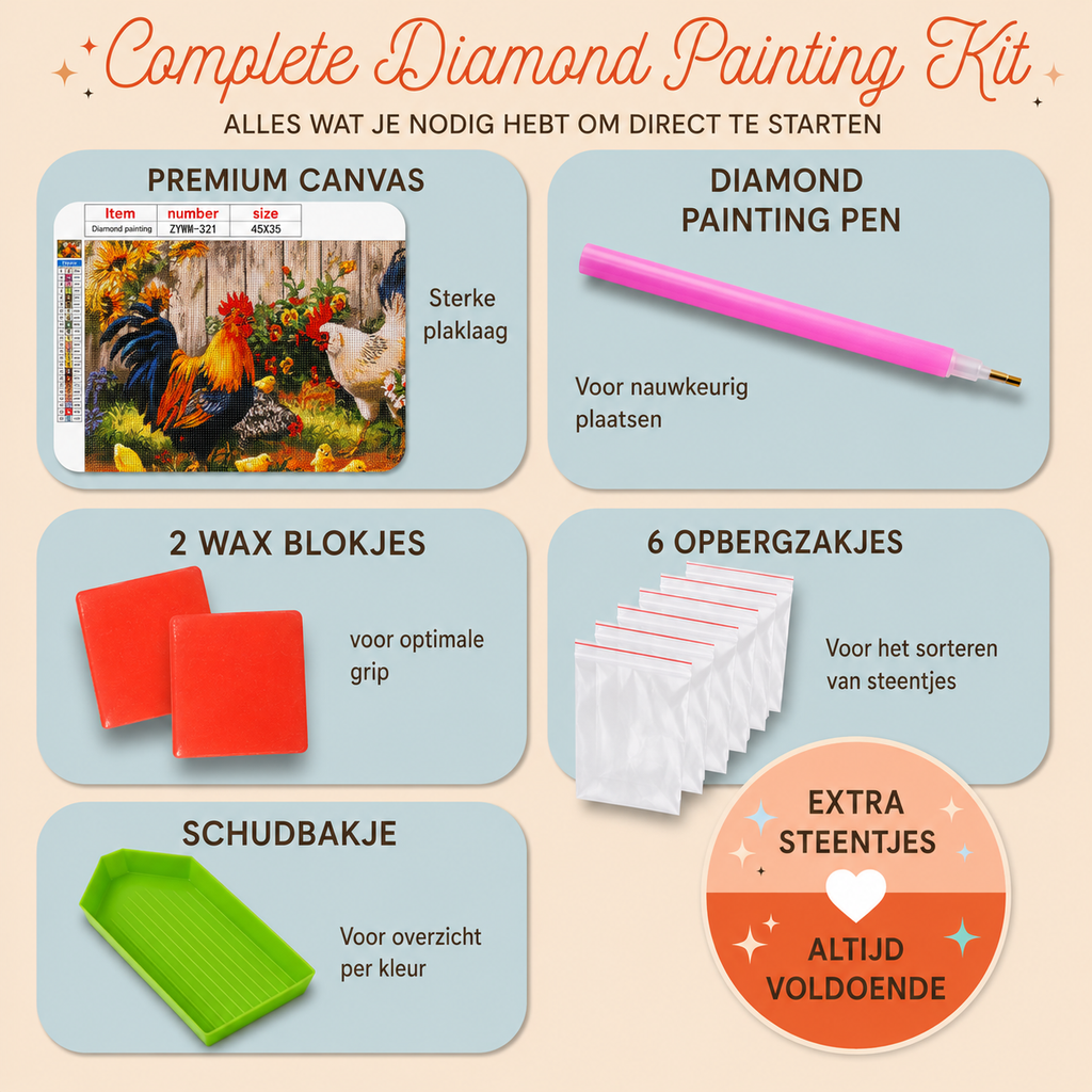 Complete Diamond Painting kit - kippen - Wonderplay